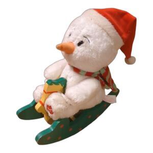 Russ Plush Snowman Wood Rocking Horse Vintage Christmas Musical Decoration